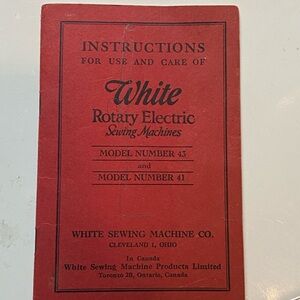 Vintage White Rotary Electric Sewing Machine Instruction Book Model # 43 & 41